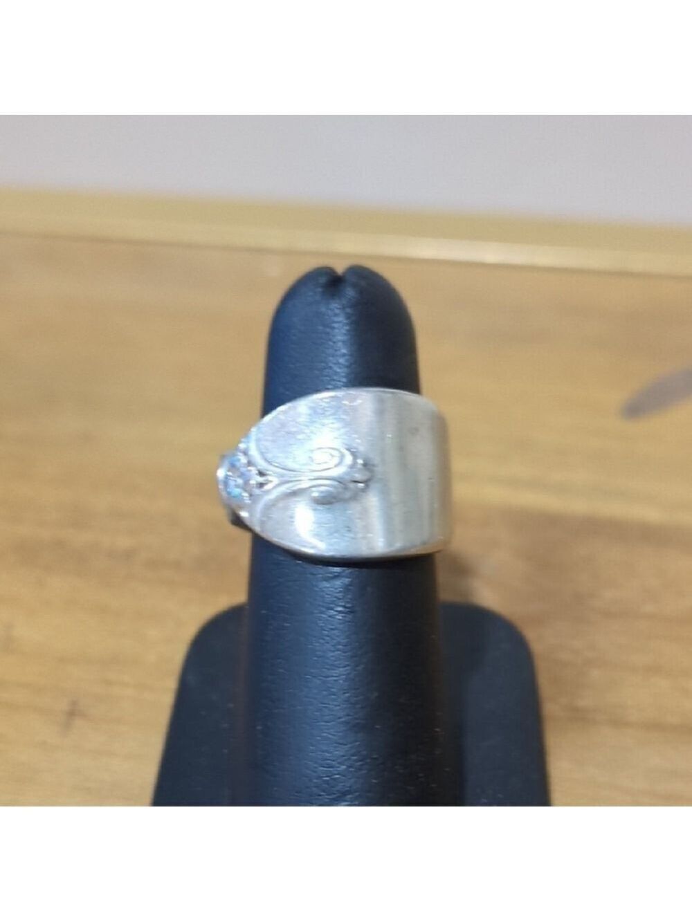 Vintage Silver Plated Spoon Ring Floral Design Statement Unique Band. Size 6.5